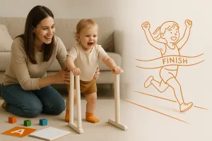 малышка учится ходить с поддержкой, силуэт бегуна на финише