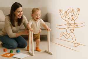 малышка учится ходить с поддержкой, силуэт бегуна на финише