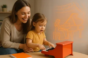 девочка играет на пианино, изображение будущей пианистки